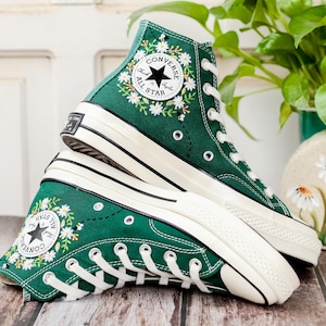 Wildflower Embroidered Converse, Small Flowers and Bees Embroidered Shoes, Custom Floral Embroidered Sneakers, Unique Gift for Nature Lover