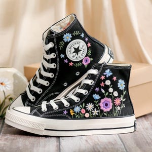 Custom Converse Chuck Taylor Embroidered Garden Flowers, Embroidered Converse Flowers, Flower Embroidered Shoes, Birthday Gifts for Her