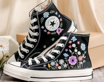 Converse チャックテイラー All Star ハイカット 花柄 手刺繍 - 紫の花柄 - チャックテイラー コンバース ハイトップ - Etsy 日本