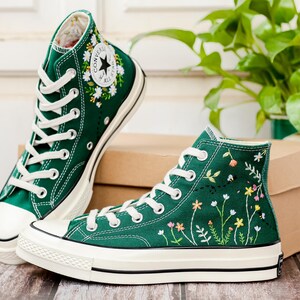Wildflower Embroidered Converse, Small Flowers and Bees Embroidered Shoes, Custom Floral Embroidered Sneakers, Unique Gift for Nature Lover