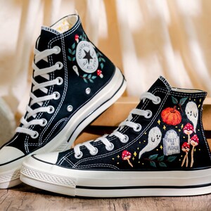 Custom Embroidery Converse, Ghost and Pumpkin Embroidered Sneaker, Ghost Embroidery Halloween Vibes Embroidered Shoes Custom, Halloween Gift