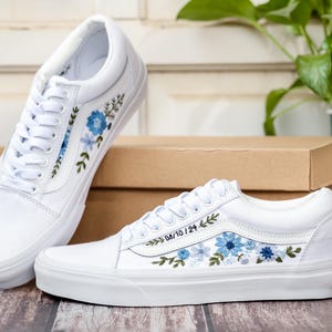 Custom Wedding Vans, Blue Flowers Embroidered Shoes for Bride, Floral Embroidered Vans, Custom Sneakers Embroidery Flowers, Wedding Gifts