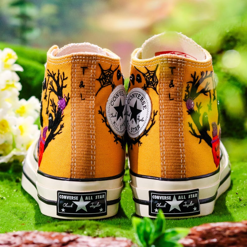 Halloween Embroidered Converse Custom, Pumpkin, Ghost Embroidered Shoes, Halloween Vibes Embroidery Sneakers, Halloween Embroidery Designs