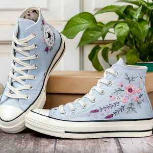 Embroidered Converse, Embroidered Floral, Custom Converse High Top,  Converse Embroidered With Colorful Flower Garden, Personalized Gifts