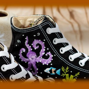 Custom Embroidered Converse Chuck Taylor Sneakers: Ocean Octopus Design