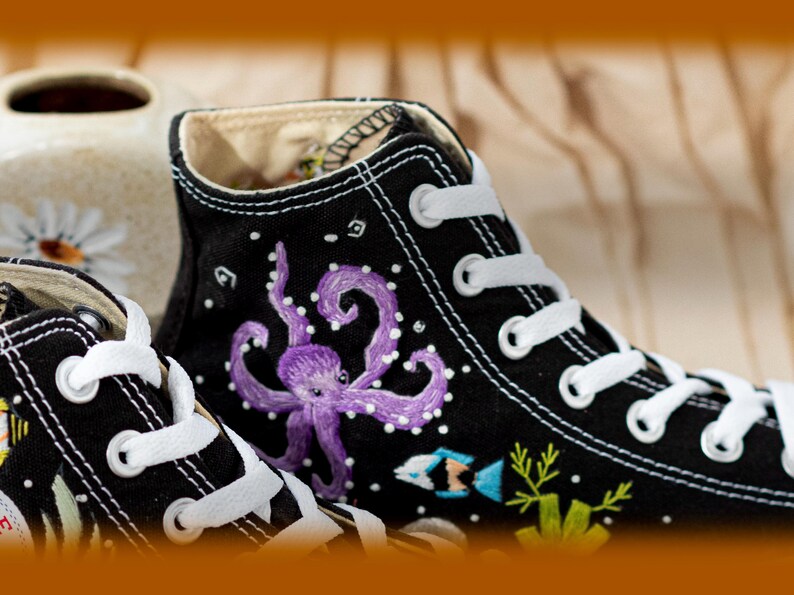 Custom Embroidered Converse Chuck Taylor Sneakers: Ocean Octopus Design