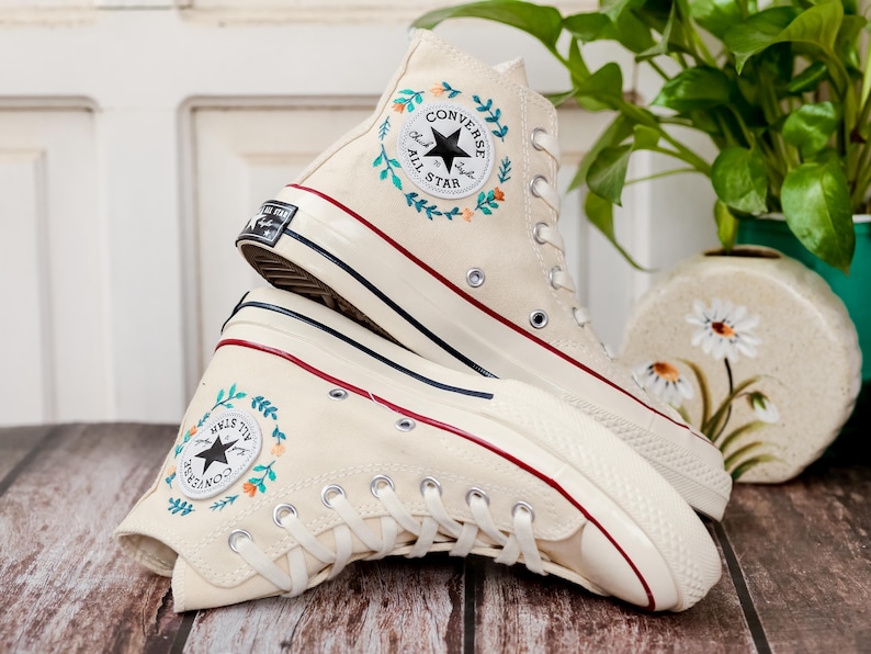 Mushroom and Black Cat Embroidered Converse, Custom Halloween Embroidered Sneakers,Pet Embroidered Shoes, Hand Embroidered Gift for Her