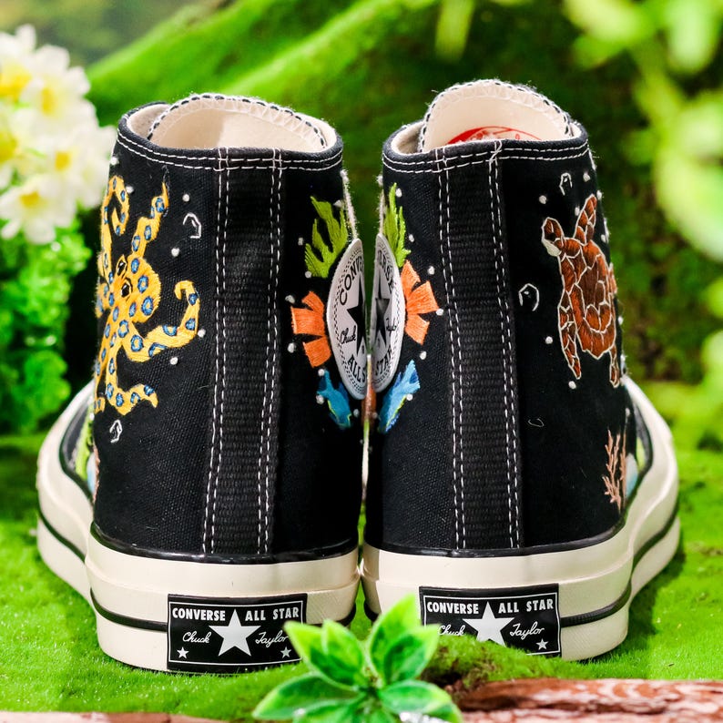 Embroidered Converse Ocean, Octopus Embroidered Shoes Custom, Converse Embroidery Turtle and Octopus, Ocean Embroidered Sneaker, Diver Gifts