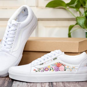 Bridal Flower Embroidered Vans, 3D Flowers Embroidered Vans for Bride, Wedding Flowers Embroidered Shoes, Sneakers Wedding Embroidery Floral