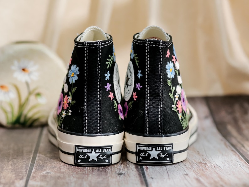 Custom Converse Chuck Taylor Embroidered Garden Flowers, Embroidered Converse Flowers, Flower Embroidered Shoes, Birthday Gifts for Her