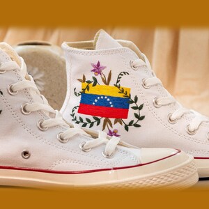 Venezuela Flag Embroidered Sneakers, Custom Converse Venezuelan Pride Gift