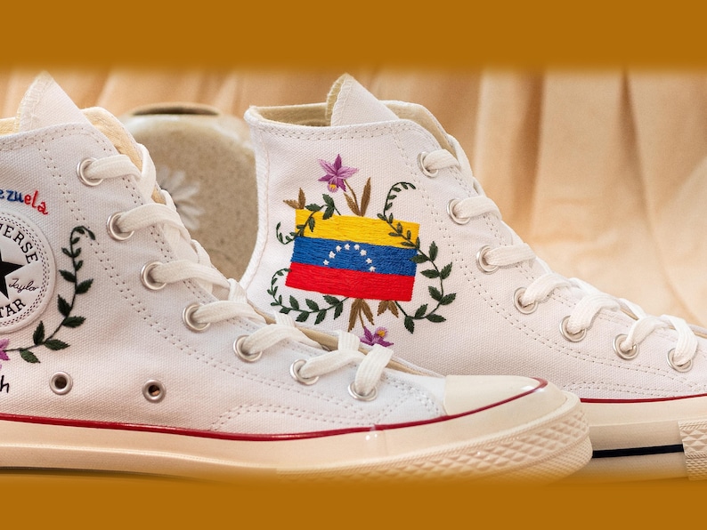 Venezuela Flag Embroidered Sneakers, Custom Converse Venezuelan Pride Gift