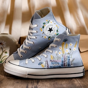 Embroidered Converse, Embroidered Floral, Custom Converse High Top,  Converse Embroidered With Colorful Flower Garden, Personalized Gifts