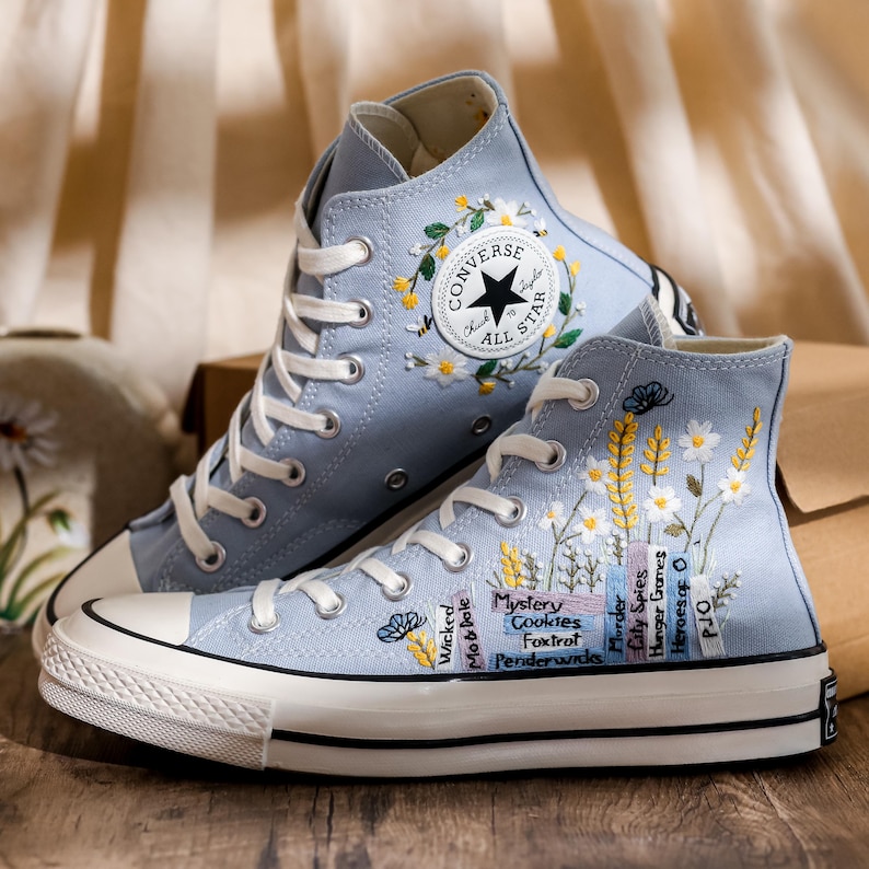 Embroidered Converse, Embroidered Floral, Custom Converse High Top,  Converse Embroidered With Colorful Flower Garden, Personalized Gifts