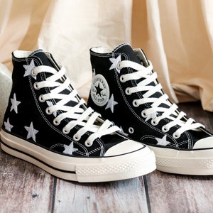 Custom Embroidered Converser 1970s, Star Embroidery Design, Star Embroidered Shoes for Men, White Star Embroidered Sneakers, Gift for Her