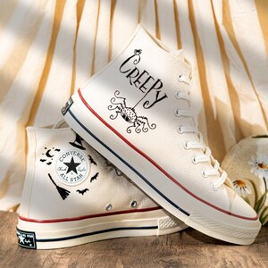 Unique Personalized Embroidered Converse High Tops, Custom Halloween Embroidery Sneakers, Creepy Spider Embroidery Converse, Halloween Gift