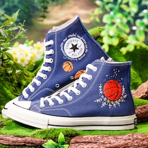 Custom Embroidered Converse, Basketball Embroidered Shoes, Converse Embroidery Sport, Basketball Player Gifts, Anniversary Gifts