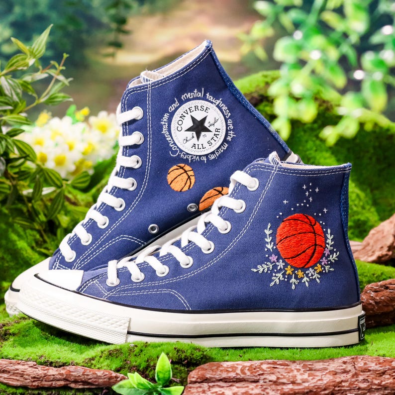 Custom Embroidered Converse, Basketball Embroidered Shoes, Converse Embroidery Sport, Basketball Player Gifts, Anniversary Gifts