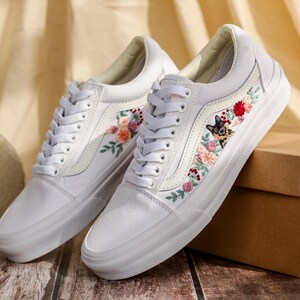 Custom Embroidered Vans Old Skool, Flowers, Pet Embroidered Wedding Reception Shoes, Floral Embroidered Sneaker, Personalized Bridal Sneaker