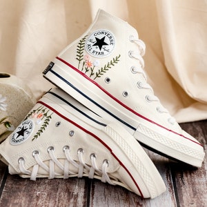 Embroidered Converse High Tops 1970s, Flowers Embroidery Converse, Floral Embroidered Shoes Custom, Gift for Best Friend, Birthday Gift