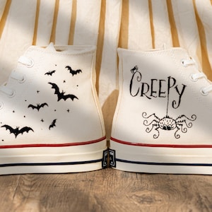 Unique Personalized Embroidered Converse High Tops, Custom Halloween Embroidery Sneakers, Creepy Spider Embroidery Converse, Halloween Gift
