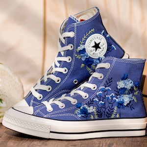 Blue Converse Chuck Taylor 1970s: Custom Floral Embroidered Bridal Sneakers