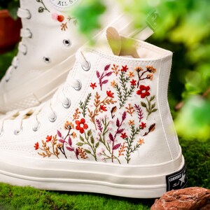 Wedding Converse for Bride, Colorful Flower Garden Embroidered Shoes, Boho Wedding Flower Embroidered Sneakers, Wedding Gift