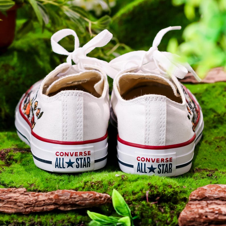 Handpainted Embroidered Converse Low Top, Converse Embroidery Cute Beagle Dog & Little Yellow Bird, Custom Animal Lovers’ Sneakers