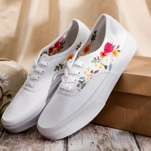 Wedding Vans for Bride, Bridal Flowers Embroidered Vans Shoes, Wedding Shoes, Wedding Flowers Embroidered Sneakers Custom, Gifts for Wedding