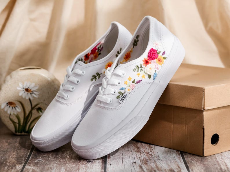 Wedding Vans for Bride, Bridal Flowers Embroidered Vans Shoes, Wedding Shoes, Wedding Flowers Embroidered Sneakers Custom, Gifts for Wedding
