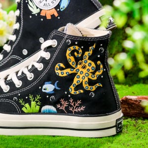 Embroidered Converse Ocean, Octopus Embroidered Shoes Custom, Converse Embroidery Turtle and Octopus, Ocean Embroidered Sneaker, Diver Gifts