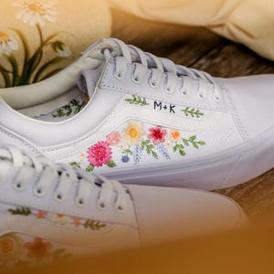Embroidered Vans, Flower Embroidery Vans Shoes Custom, Vans Embroidery Flowers, Floral Embroidered Sneakers Custom, Birthday Gifts for Her
