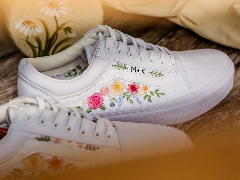 Embroidered Vans, Flower Embroidery Vans Shoes Custom, Vans Embroidery Flowers, Floral Embroidered Sneakers Custom, Birthday Gifts for Her