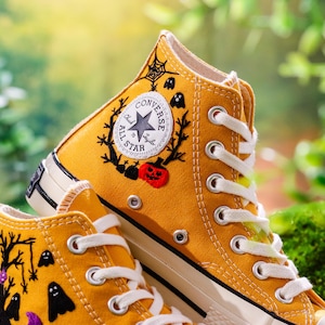 Halloween Embroidered Converse Custom, Pumpkin, Ghost Embroidered Shoes, Halloween Vibes Embroidery Sneakers, Halloween Embroidery Designs