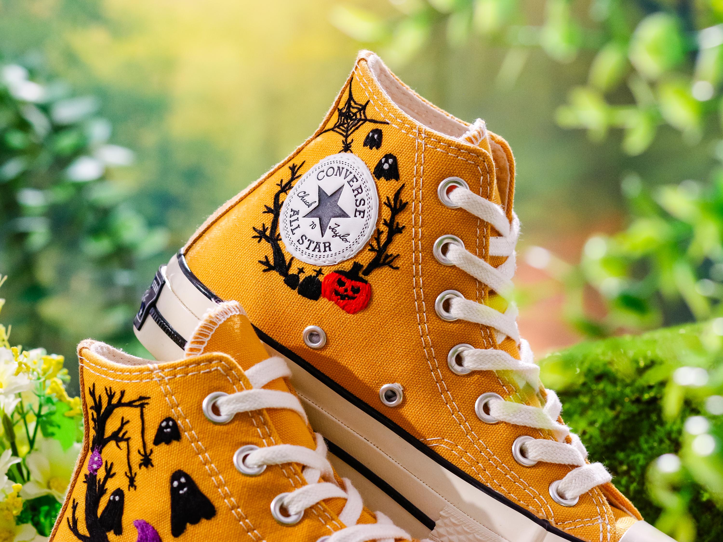 Halloween Embroidered Converse Custom, Pumpkin, Ghost