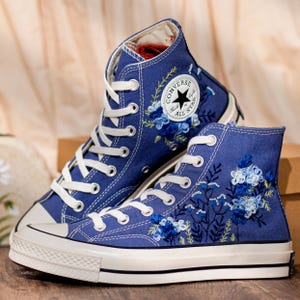 Blue Converse Chuck Taylor 1970s: Custom Floral Embroidered Bridal Sneakers