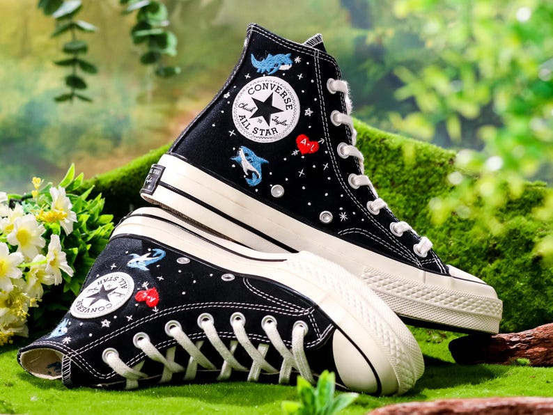 Embroidered Converse, Shark Embroidered Shoes, Hammerhead Shark Embroidered Converse Custom, Shark Embroidered Sneaker, Ocean Gifts for Her