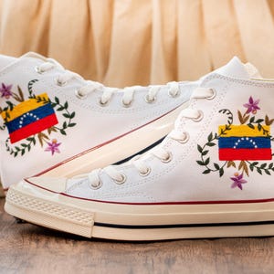 Venezuela Flag Embroidered Sneakers, Custom Converse Venezuelan Pride Gift