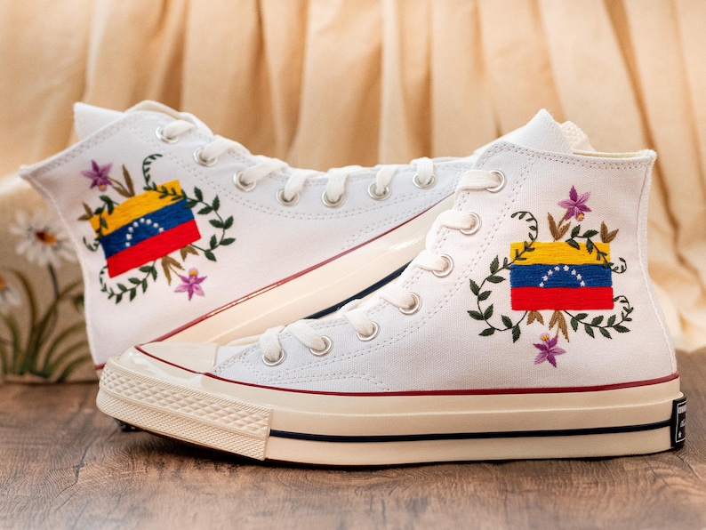 Venezuela Flag Embroidered Sneakers, Custom Converse Venezuelan Pride Gift