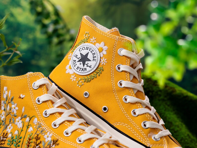 Custom Converse Embroidered Shoes, Flower Embroidered Converse, Floral Embroidery Sneakers, Daisy Embroidered Converse, Wedding Gifts
