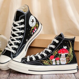 Custom Embroidered Converse Shoes, Mushrooms Embroidery Sneakers Women, Mimosa Embroidered Converse Custom, Shoes Embroidery, Gifts for Her