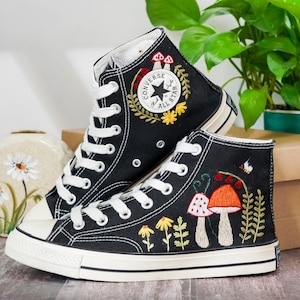 Embroidered Converse Mushroom, Butterfly, Converse Embroidery Mushroom, Custom Shoes Embroidered Butterfly, Mushrooms Sneakers, Gift for Her