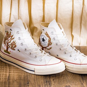 Custom Embroidered Converse Chuck Taylor High Top, Sneaker Embroidery Autumn Forest Tree Theme, Converse Shoes Embroidered Nature, Gift Idea
