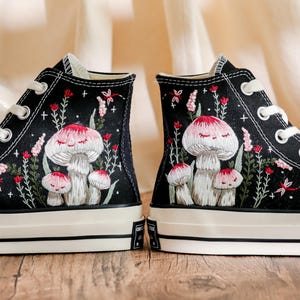 Custom Embroidered Converse Shoes, Mushroom Embroidery Converse High Tops, Custom Converse Shoes for Mushroom Lovers,  Unique gifts