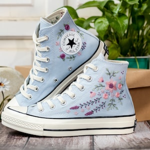 Embroidered Converse, Embroidered Floral, Custom Converse High Top,  Converse Embroidered With Colorful Flower Garden, Personalized Gifts