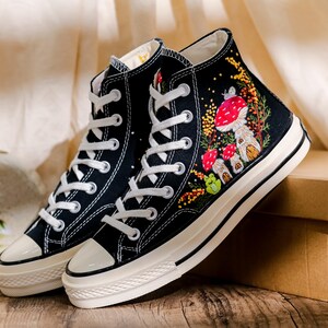 Mushroom Embroidered Converse High Tops, Mushrooms, Frog Embroidered Shoes, Converse Embroidery Mushroom, Embroidered Sneaker, Gift for Her