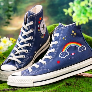 Converse Embroidery Shoes, Rainbow Embroidered Converse High Tops, Sky,  Star Embroidered Shoes,  Rainbow Embroidered Sneakers, Gift for Her