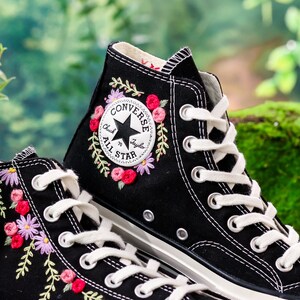 Embroidered Converse, Bridal Flower Embroidered Shoes, Wedding Flower Embroidered Sneakers, Personalized Bridal Sneaker, Custom Wedding