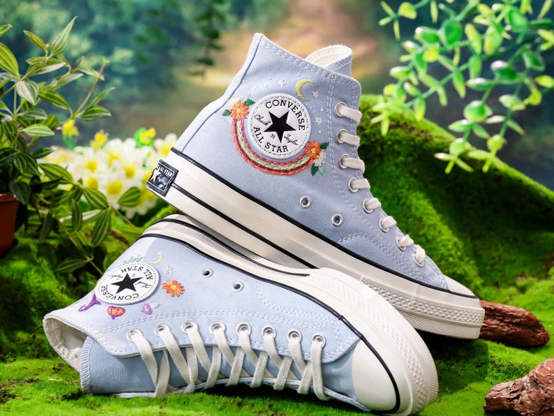 Custom Converse Chuck Taylor Mushrooms Embroidered Converse Shoes, Mushrooms, Rainbow Embroidered Sneaker Custom, Halloween Vibes Embroidery