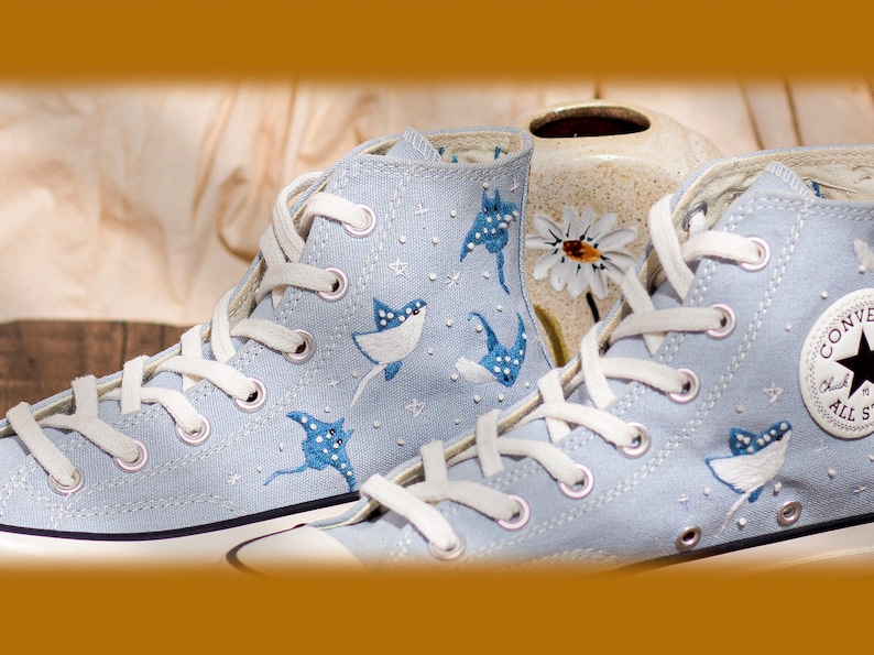 Ray Embroidered Converse Chuck Taylor 1970s: Custom Ocean Embroidery Shoes